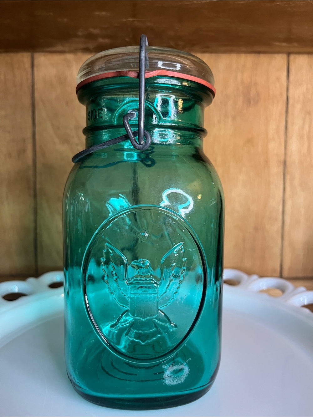 Vintage 1976, Ball Ideal, Bicentennial Eagle Mason Jar. - Aqua